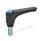 EN 600 Plastic Straight Adjustable Levers, Threaded Stud Type, with Steel Components, with Push Button, Ergostyle® Color of the push button: DBL - Blue, RAL 5024, shiny finish