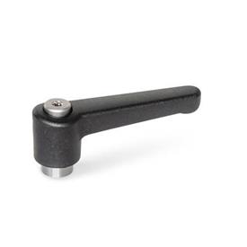 WN 302.1 Nylon Plastic Straight Adjustable Levers, Tapped or Plain Bore Type, with Stainless Steel Components Color: SW - Black, RAL 9005, textured finish