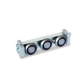 GN 2424 Aluminum / Steel Cam Roller Carriages, for Cam Roller Linear Guide Rails GN 2422 Type: S - Narrow cam roller carriage, central arrangement<br />Version: X - With wiper for fixed bearing rail (X-rail)