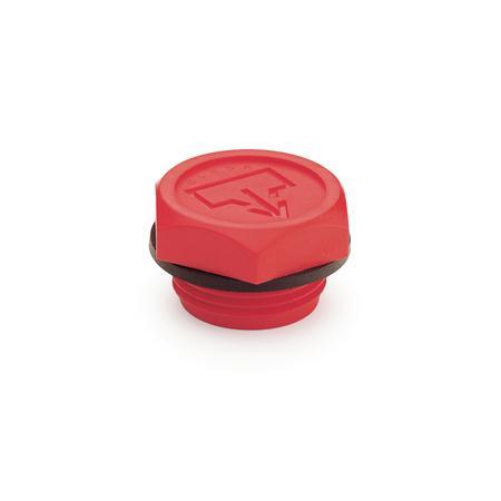 EN 740 Plastic Fluid Drain Plugs, Red, with Exposed Seal 