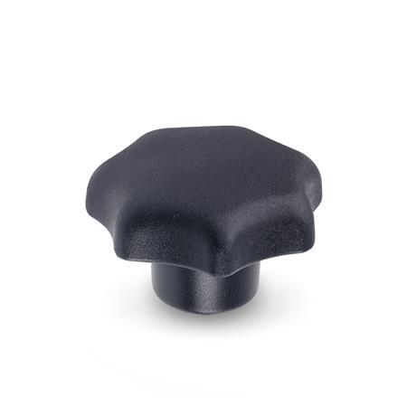 DIN 6336 Technopolymer Plastic Star Knobs, with Stainless Steel Tapped Insert Material: KT - Plastic