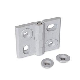 GN 127 Zinc Die-Cast Hinges, Adjustable, with Alignment Bushings Type: HB - Horizontal and vertical slots<br />Color: SR - Silver, RAL 9006, textured finish