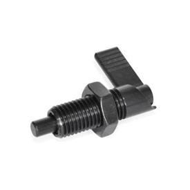 GN 721 Steel Cam Action Indexing Plungers, Non Lock-Out, with 180° Limit Stop Type: RAK - Right hand limit stop, with lock nut