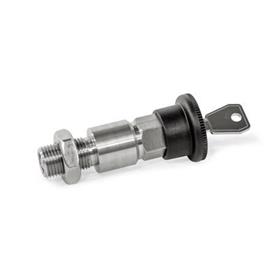 GN 814 Doigts d'indexage en inox, verrouillables Type: EK - Verrouillable en position étendue ou rétractée, avec contre-écrou