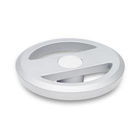 GN 924 Volants à bras à face plane en aluminium, avec ou sans poignée tournante Type: A - Sans poignée<br />Couleur: SR - Argenté, RAL 9006, finition texturée