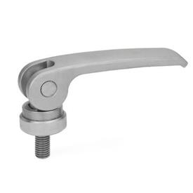 GN 927.7 Stainless Steel Clamping Levers with Eccentrical Cam, Threaded Stud Type, with Stainless Steel Contact Plate Type: A - Stainless steel contact plate with setting nut