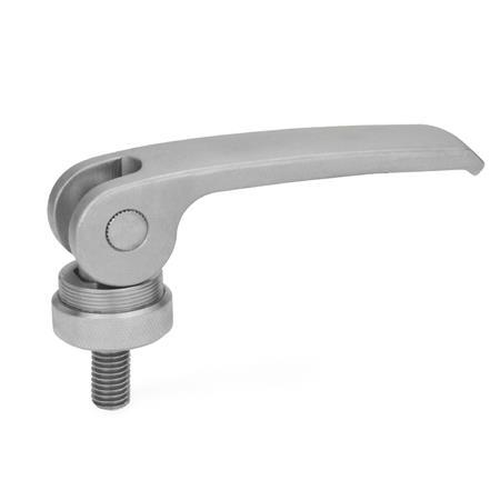 GN 927.7 Stainless Steel Clamping Levers with Eccentrical Cam, with Stainless Steel Contact Plate, Threaded Stud Type Type: A - Stainless steel contact plate with setting nut