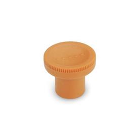 EN 676 Boutons moletés en plastique, avec insert laiton taraudé, Ergostyle® Couleur: OR - Orange, RAL 2004, finition mate