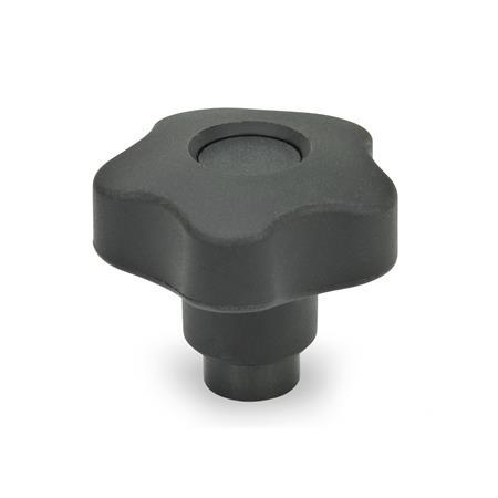 Boutons à lobes de sécurité GN 5337.3: Plastique, avec insert taraudé, pousser pour enclencher