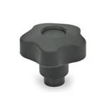 Technopolymer Plastic Safety Five-Lobed Knobs, with Tapped Insert, Push to Engage