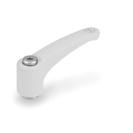 EN 604.1 Antimicrobial Plastic Adjustable Levers, Tapped Type, with Stainless Steel Components, Ergostyle® Color: WSA - White, RAL 9016, matte finish