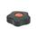EN 5331 Technopolymer Plastic Five-Lobed Knobs, with Brass Square or Tapped Insert, Low Type, with Colored Cover Caps Type: B - With cover cap
Color of the cover cap: DOR - Orange, RAL 2004, matte finish