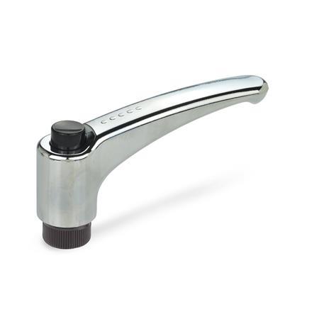 EN 603.4 Technopolymer Plastic Adjustable Levers, Ergostyle®, with Push Button, Chrome Plated, Tapped Type, with Brass Insert 