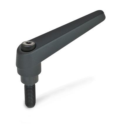 Manettes indexables GN 101: Zinc moulé sous pression, de type goujon fileté, avec composants en acier