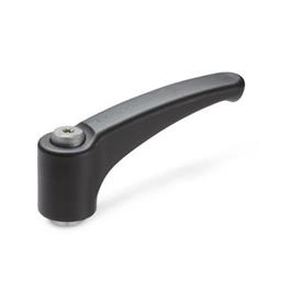 EN 604.1 Technopolymer Plastic Adjustable Levers, Ergostyle®, Tapped Type, with Stainless Steel Components Color: SG - Black-gray, RAL 7021, matte finish