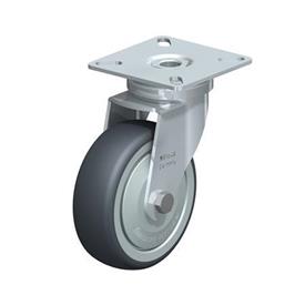 LPA-TPA Steel Light Duty Swivel Casters, with Thermoplastic Rubber Wheels and Plate Mounting, Standard Bracket Series Type: K-FK - Ball bearing with thread guard