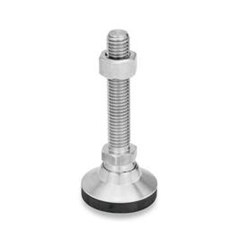 GN 343.6 Stainless Steel Leveling Feet, Threaded Stud Type, with or without Plastic / Rubber Cap Type: KR - With rubber cap, non-skid