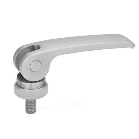 GN 927.5 Stainless Steel Clamping Levers with Eccentrical Cam, Threaded Stud Type, with Plastic Contact Plate Type: A - Plastic contact plate with setting nut