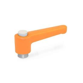 WN 304.1 Nylon Plastic Straight Adjustable Levers with Push Button, Tapped or Plain Bore Type, with Stainless Steel Components Lever color: OS - Orange, RAL 2004, textured finish<br />Push button color: G - Gray, RAL 7035