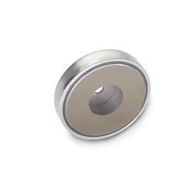 GN 50.45 Stainless Steel Retaining Magnets, Disk-Shaped, with Plain Hole Magnet material: SC - SmCo