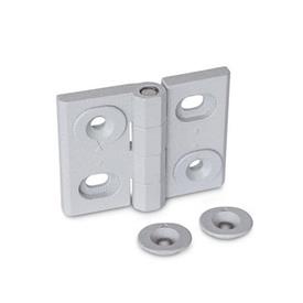 GN 127 Zinc Die-Cast Hinges, Adjustable, with Alignment Bushings Type: B - Horizontal slots<br />Color: SR - Silver, RAL 9006, textured finish
