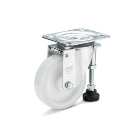 EN 22892 Steel Medium Duty Casters, Polyamide Wheel Tread / Core, Light Version, with Leveling Foot Bearing type: G - Friction bearing<br />Bracket type: S - Turning bracket with mounting plate, with leveling foot<br />Coding: L - Light version<br />Bracket material: ST - Steel sheet metal