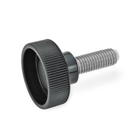 GN 421.10 Technopolymer Plastic Hollow Knurled Screws, with Stainless Steel Threaded Stud, with Brass or Plastic Tip Tip material: KU - Plastic (Polyacetal POM)