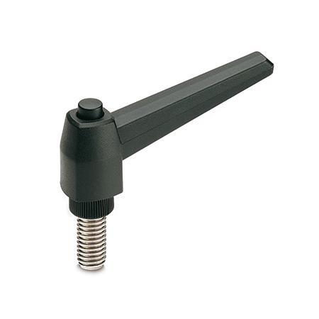 Adjustable Levers EN 503.1: Plastic, Threaded Stud Type, with Stainless Steel Components, with Push Button