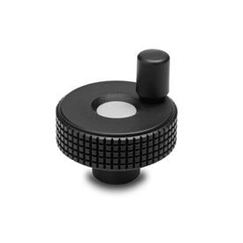 EN 735 Technopolymer Plastic Knurled Control Knobs, with Mini Revolving Handle, Colored Cover Caps Color of the cover cap: DGR - Gray, RAL 7035, matte finish