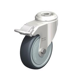  LKRXA-TPA Stainless Steel Light Duty Swivel Casters with Thermoplastic Rubber Wheels and Bolt Hole Fitting, Heavy Bracket Series Type: KD-FI-FK - Ball bearing seals with stop-fix brake, with thread guard