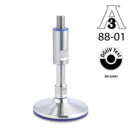 GN 20 Stainless Steel Leveling Feet, 3-A and DGUV Certified, without Mounting Holes, Hygienic Design 