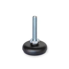 GN 30 Steel Sheet Metal Leveling Feet, Tapped Socket or Threaded Stud Type, with Rubber Pad Type (Base): A5 - Steel, black powder coated,  rubber pad inlay, black<br />Version (Stud / Socket): S - Without nut, external hex at the bottom