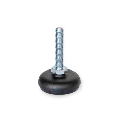 Leveling Feet GN 30: Steel Sheet Metal, Tapped Socket or Threaded Stud Type, with Rubber Pad