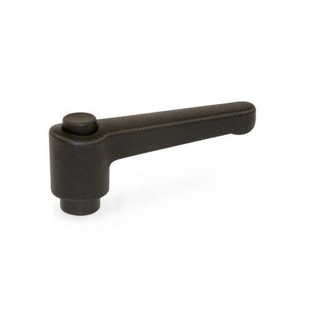 WN 304 Nylon Plastic Straight Adjustable Levers with Push Button, Tapped or Plain Bore Type, with Steel Components Lever color: SW - Black, RAL 9005, textured finish
Push button color: S - Black, RAL 9005