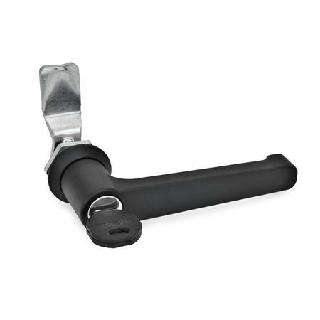GN 115 Zinc Die-Cast Cam Locks, Black Powder Coated Housing Collar, with Operating Elements Type: LCG - With L-handle (Keyed alike)