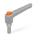 WN 303.1 Plastic Adjustable Levers, Threaded Stud Type, with Stainless Steel Components, with Push Button Lever color: GS - Gray, RAL 7035, textured finish
Push button color: O - Orange, RAL 2004, textured finish