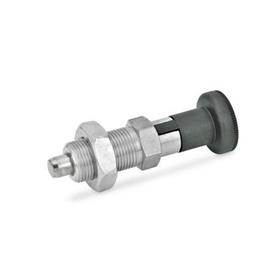 GN 617.1 Stainless Steel Indexing Plungers, with Plastic Knob, Lock-Out Material: NI - Stainless steel<br />Type: AK - With lock nut