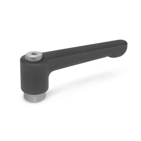 GN 302.1 Straight Zinc Die-Cast Adjustable Levers, Tapped or Plain Bore Type, with Stainless Steel Components Color: SW - Black, RAL 9005, textured finish
