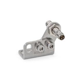GN 801.3 Équerre de montage en inox, à libération rapide, avec embase horizontale, avec / sans capteur Type: H - Pour sauterelles, avec manette indexable horizontale<br />N° d'identification: 1 - Avec capteur de proximité