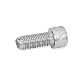 GN 606 Tornillos de cabeza hueca de acero inoxidable, con extremos de bola completa / plana / dentada Tipo: VRN - Bola plana, con tope limitante de giro, dentada
