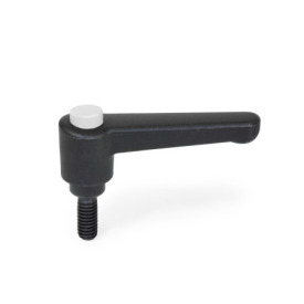 WN 304 Plastic Straight Adjustable Levers with Push Button, Threaded Stud Type, with Steel Components Lever color: SW - Black, RAL 9005, textured finish<br />Push button color: G - Gray, RAL 7035