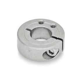 GN 7062.1 Collares de fijación semipartidos de acero inoxidable, con agujeros de fijación roscados Tipo: B - Agujeros de fijación roscados, axiales
