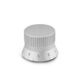 GN 723.4 Aluminum Knurled Control Knobs, Plain Bore Type Type: S - With scale 0...9, 20 graduations