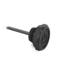 EN 747 Plastic Fluid Fill Plugs, with or without Dipstick, with Exposed Seal Type: B - With dipstick<br />Identification no.: 2 - With vent hole