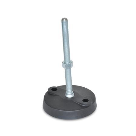 WN 9000 Steel &quot;NY-LEV®&quot; Leveling Mounts, Plastic Base, Threaded Stud Type, with Mounting Holes 