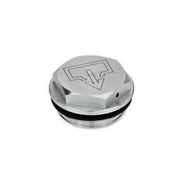 GN 741 Aluminum Fluid Fill / Drain Plugs, with or without Symbol, Resistant up to 212 °F Type: AS - With drain symbol, plain finish<br />Identification no.: 2 - With vent hole
