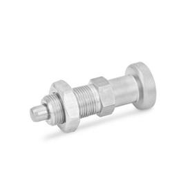 GN 617 Stainless Steel Indexing Plungers, Non Lock-Out Material: NI - Stainless steel<br />Type: AKN - With stainless steel knob, with lock nut