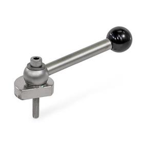 GN 918.5 Stainless Steel Eccentrical Cam Units, Radial Clamping, Screw from the Operator's Side Type: KVS - With ball lever, angular (serrations)<br />Clamping direction: R - By clockwise rotation (drawn version)