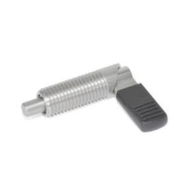 GN 721.6 Stainless Steel Cam Action Indexing Plungers, Lock-Out, with 180° Limit Stop Type: LB - Left hand limit stop, with plastic sleeve