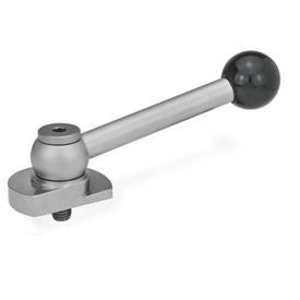 GN 918.6 Stainless Steel Clamping Cam Units, Upward Clamping, with Threaded Bolt Type: KV - With ball lever, angular (serrations)<br />Clamping direction: R - By clockwise rotation (drawn version)